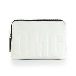 3.1 Phillip Lim 31 Second OMG Leather White Embossed Black Zip Pouch Clutch